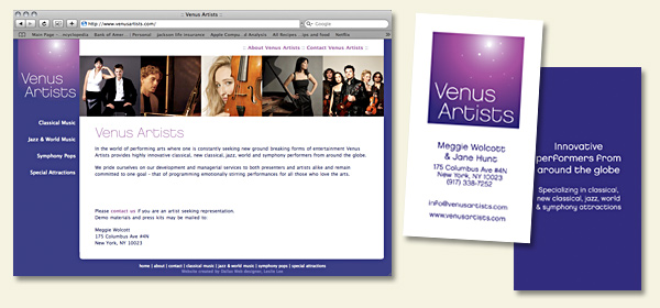 venus artists website design